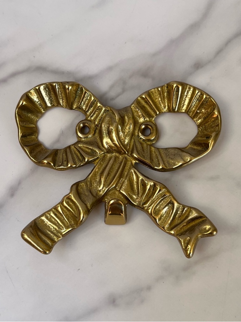 Vintage Brass Wall Hook Ribbon Bow Design MCM Hollywood Regency